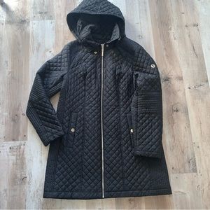Michael Kors Black Quilted Puffer Longline Hooded Coat